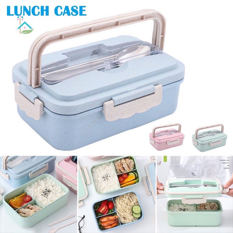 Hộp Đựng Cơm Lúa Mạch 3 Ngăn Dung Tích 1000ml kèm muỗng đũa inox | BigBuy360 - bigbuy360.vn