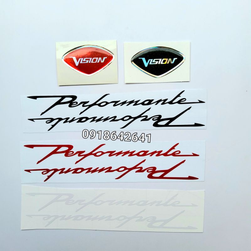 Combo tem chữ performante chìm và logo mặt nạ vision như zin