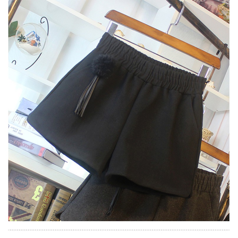 Quần Short Len Ống Rộng Lưng Thun Thời Trang Thu Đông Dành Cho Nữ