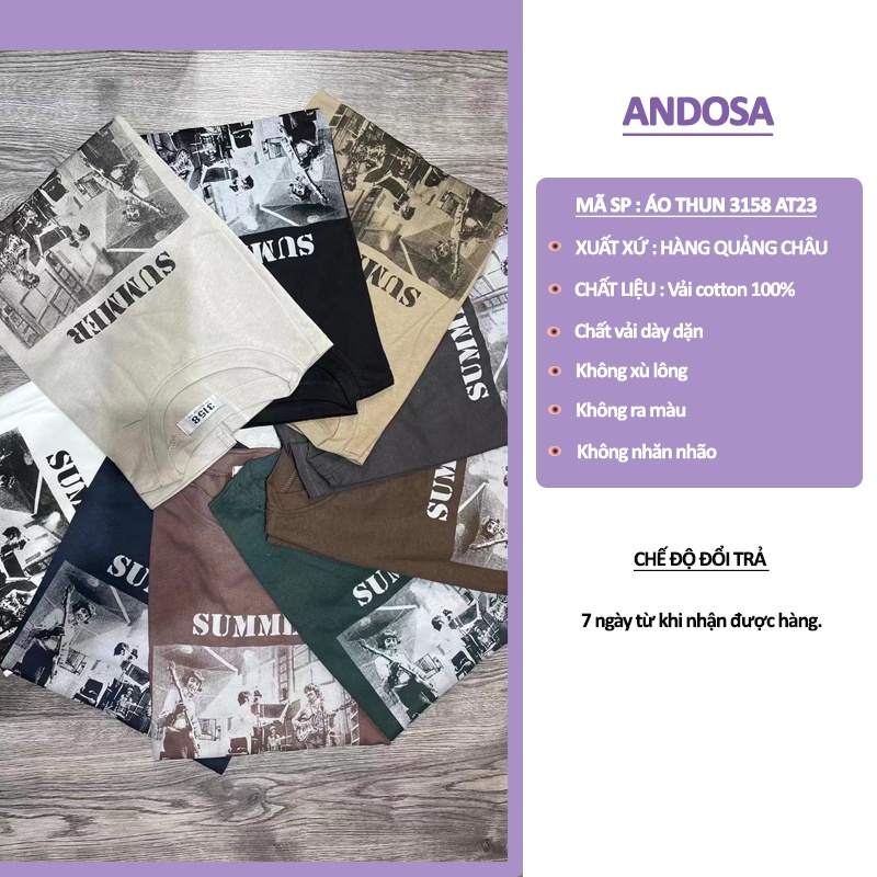 Áo thun nam nữ tay lỡ form rộng in hình phông 3158 chất cotton khô hàng Quảng Châu ANDOSA AT23