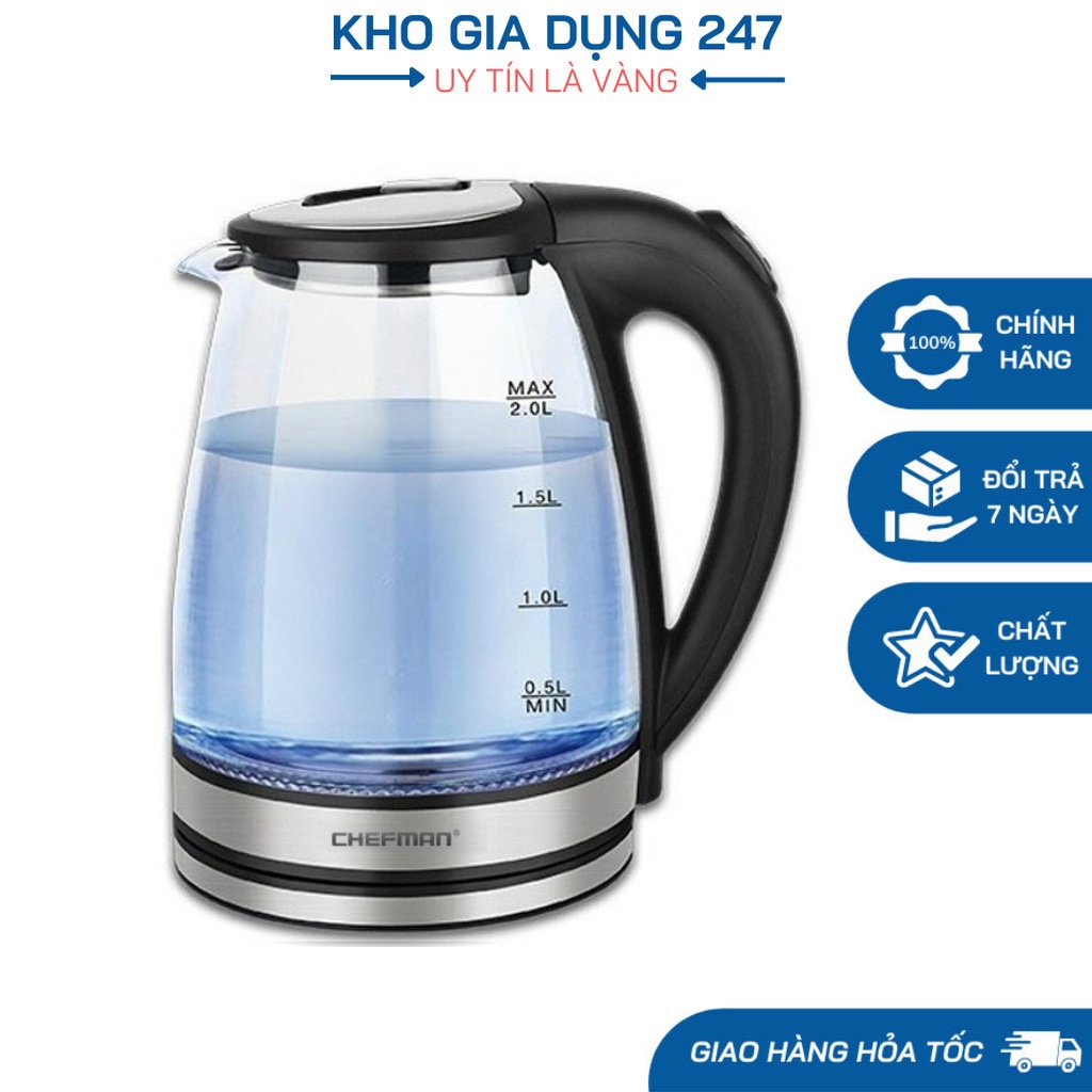 Ấm Siêu Tốc Chefman - CM736T , Bảo Hành 12 Tháng , Dung Tích 2L , Chất Liệu Thủy Tinh - Nhựa - Inox 304 , Chính Hãng