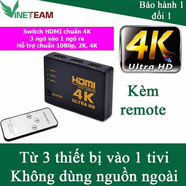 Freeship 50k Switch HDMI 4k hỗ trợ từ 3x1 hỗ trợ 3 ngõ vào như DVD, Android box, PC ra 1 cổng HDMI tivi