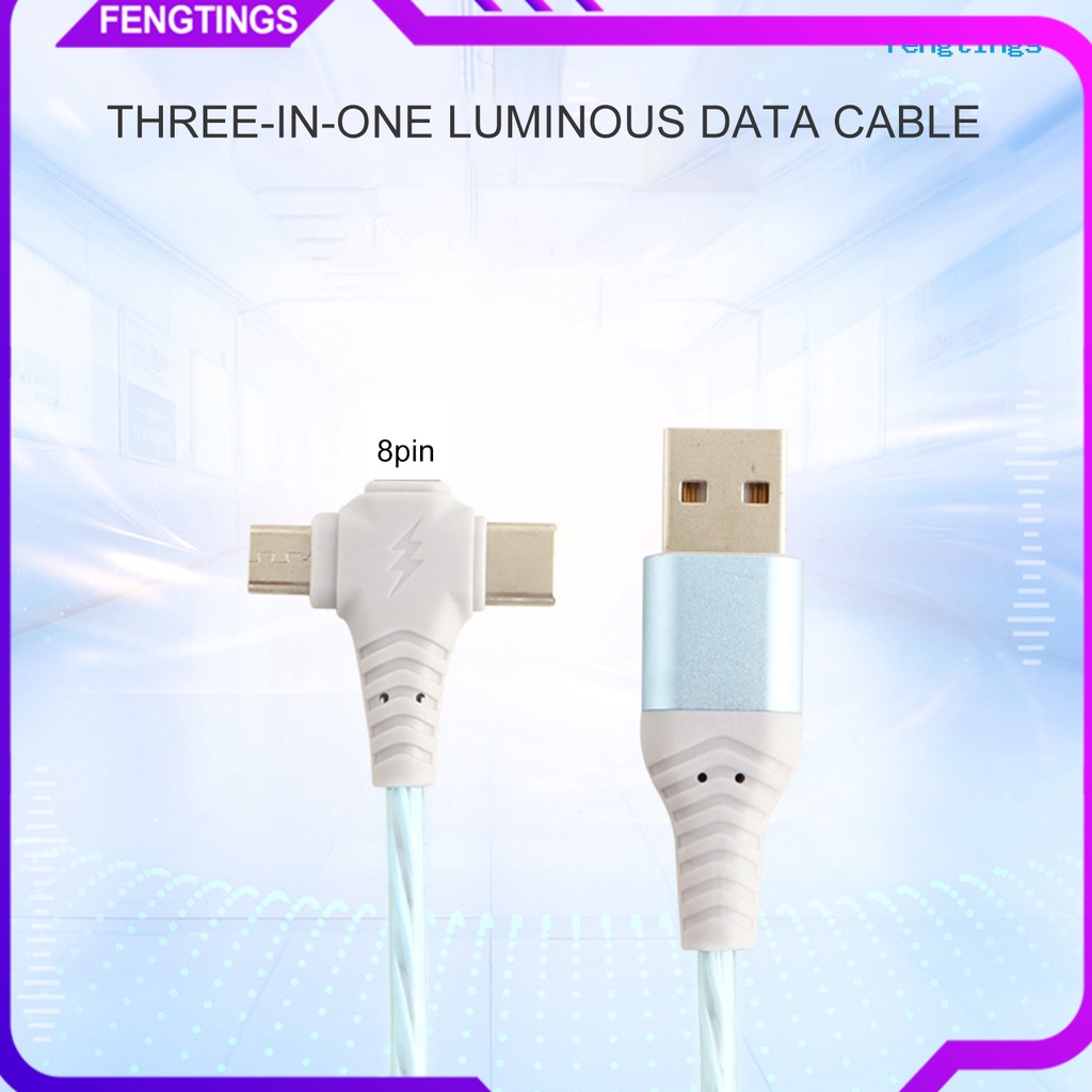 Cáp Sạc USB 3 Trong 1 Có Đèn LED Dài 1m Đầu Micro USB Type C 8Pin Cho Apple Android Huawei