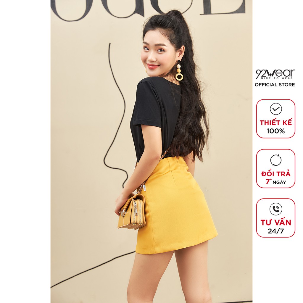 Áo phông nữ ngắn tay cổ tim 92WEAR thiết kế basic trẻ trung, chất cotton thoáng mát, thấm hút mồ hôi ATA2046