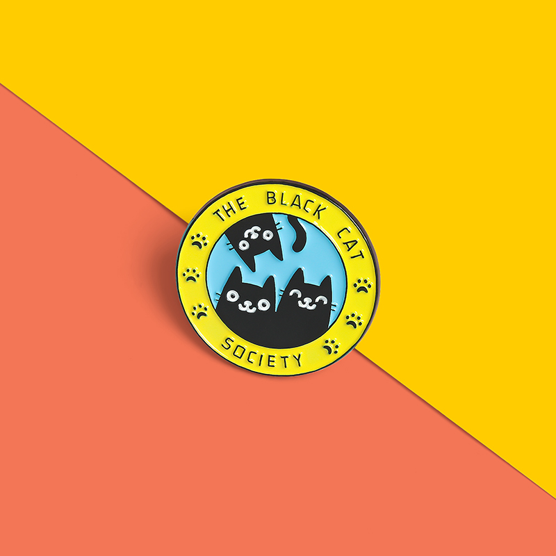 Ghim cài áo QIHE JEWELRY hình mèo đen thiết kế dễ thương