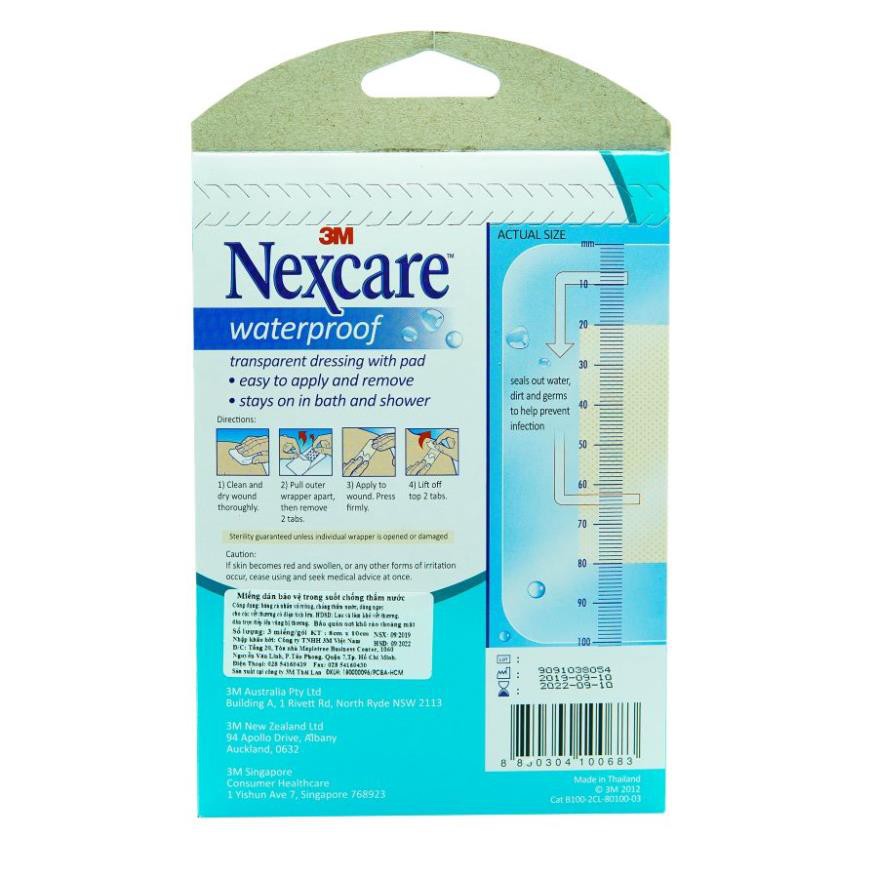 (hàng chính hãng) Băng dán bảo vệ vết thương có gạc Nexcare 3M B100 chống thấm nước 8x10cm gói 3 miếng rất hiệu quả