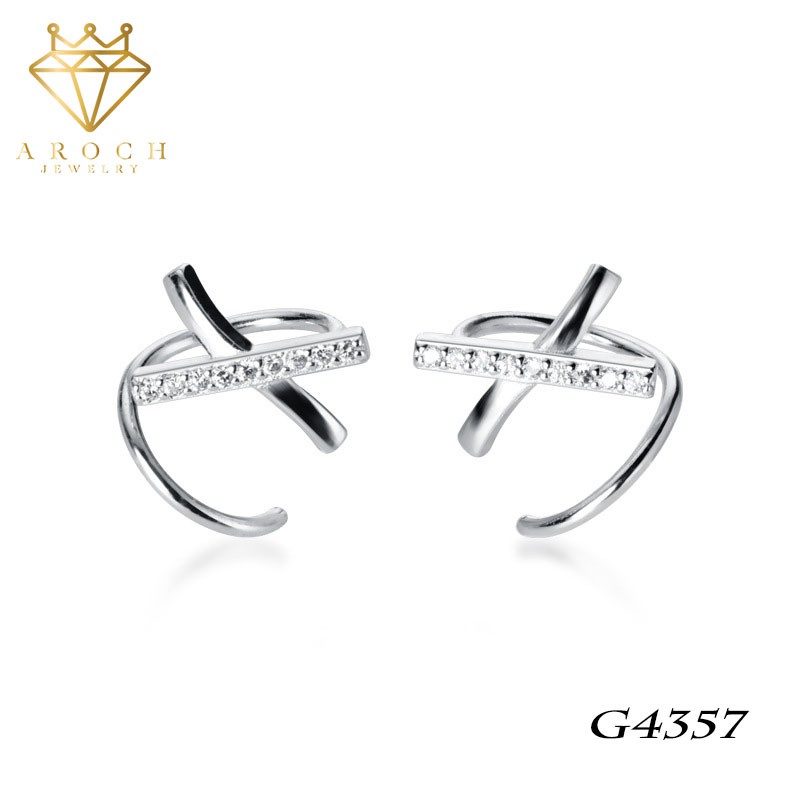 Khuyên tai bạc Ý s925 móc tai đeo chéo chữ X đơn giản G4357- AROCH Jewelry