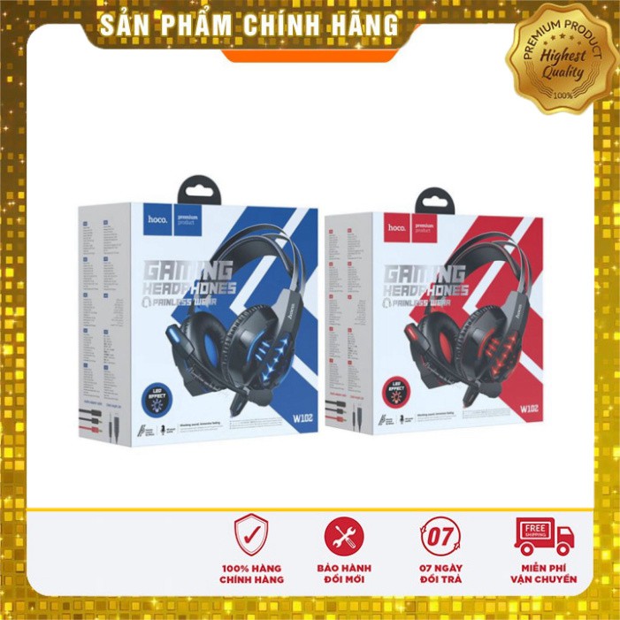 Tai nghe chụp đầu GAMING HOCO W102 - jack 3.5 Có Micro, Dây Chống Đứt, Dùng Được Cho Máy Tính Và Điện Thoại Đẹp Hay Bền