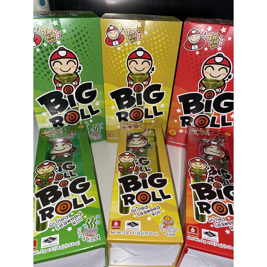 Snack Rong Biển Nướng Giòn Cậu Chủ TaoKaeNoi Big Roll Vị Truyền Thống (Hộp 6 gói-xanh)