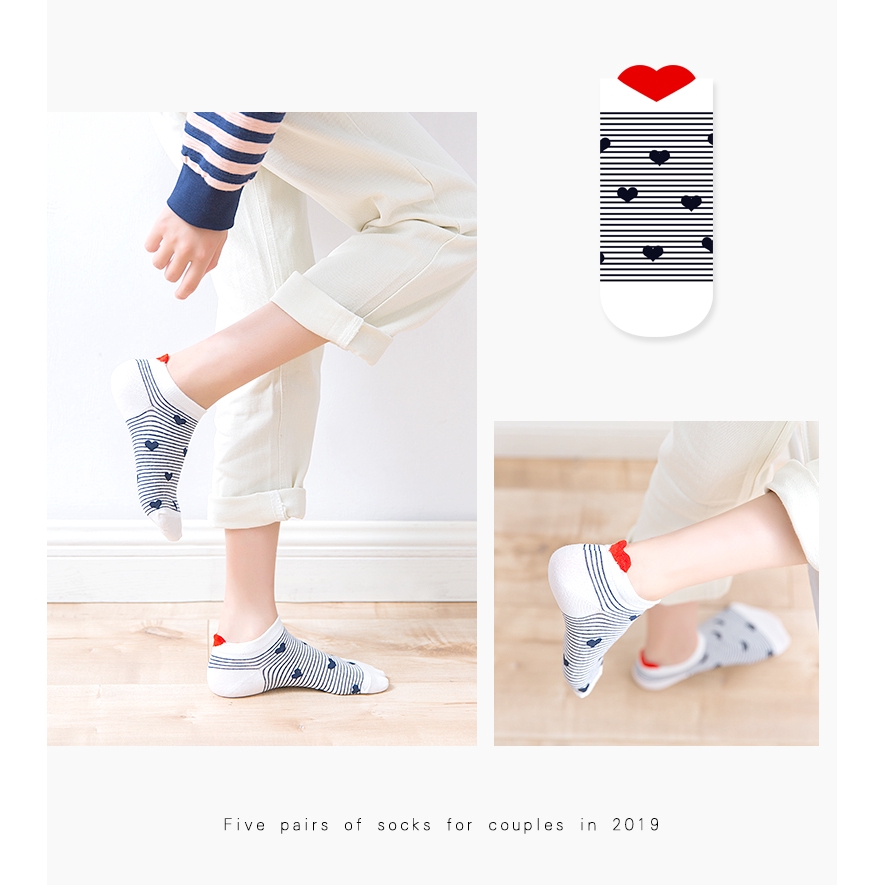 Đôi vớ cotton in họa tiết trái tim dễ thương xinh xắn cho nữ