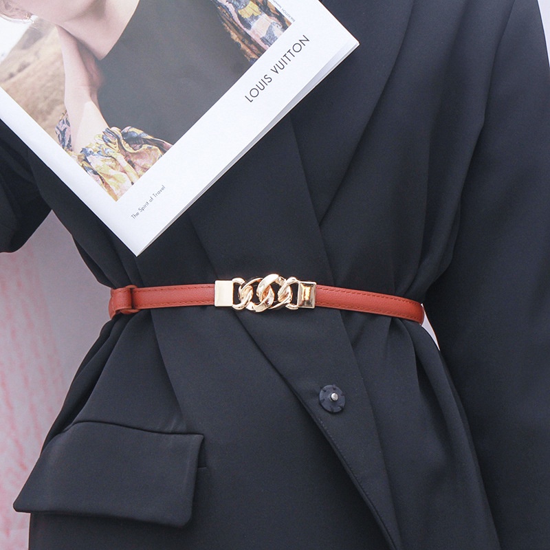 Thắt Lưng Da Phối Khóa Kim Loại Phong Cách Boho Cổ Điển Cho Nữ