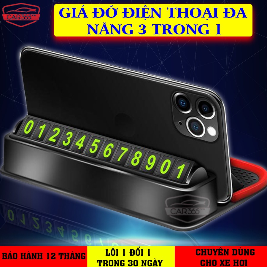 Giá Đỡ Điện Thoại Đa Năng 3 trong 1 Thông Minh Trên Xe Ô Tô, Đế Chống Trơn Trượt - Có Bảng SĐT Tiện Lợi - CAR16