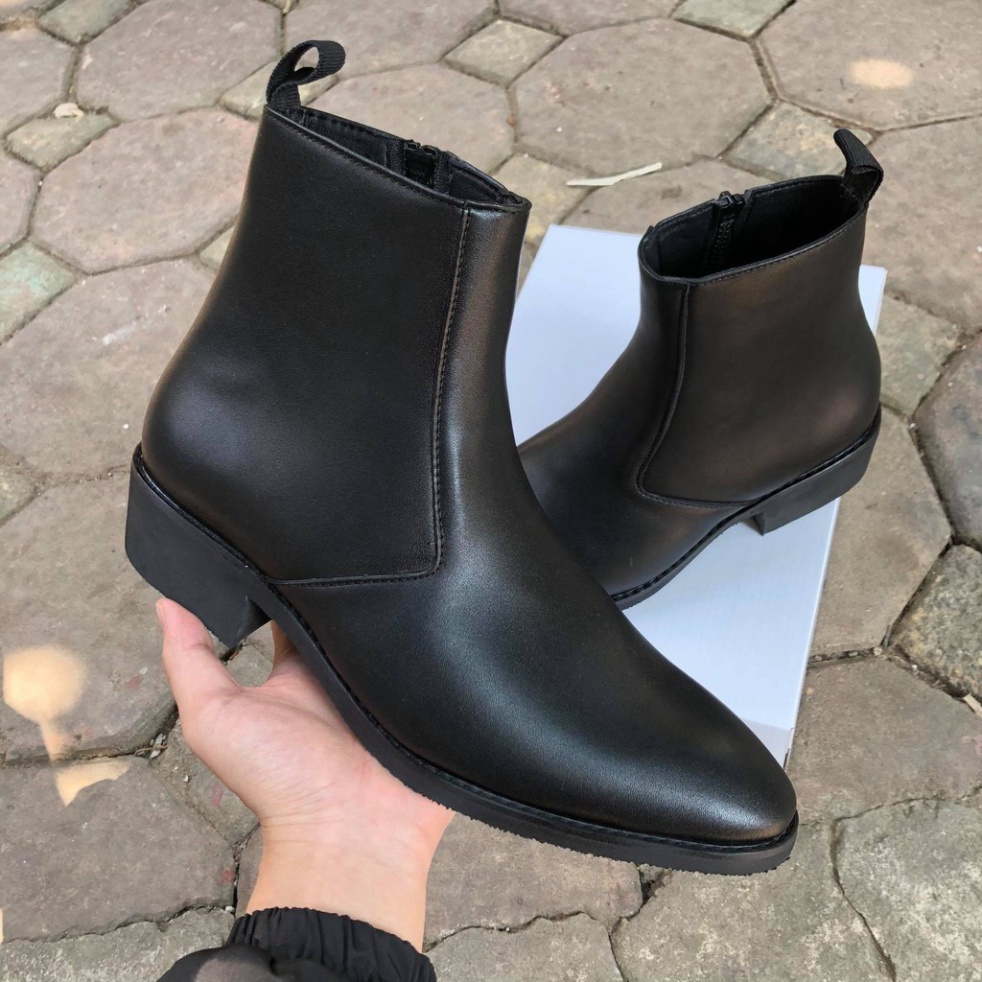 Giày thời trang nam cao cổ Zip Boots da bò màu đen đế tăng 4.5cm chiều cao | BigBuy360 - bigbuy360.vn