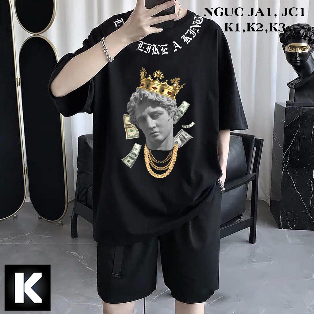 Áo thun tay lỡ Tượng Vua A King, from rộng , nam nữ unisex ,phong cách hottrend mikenco