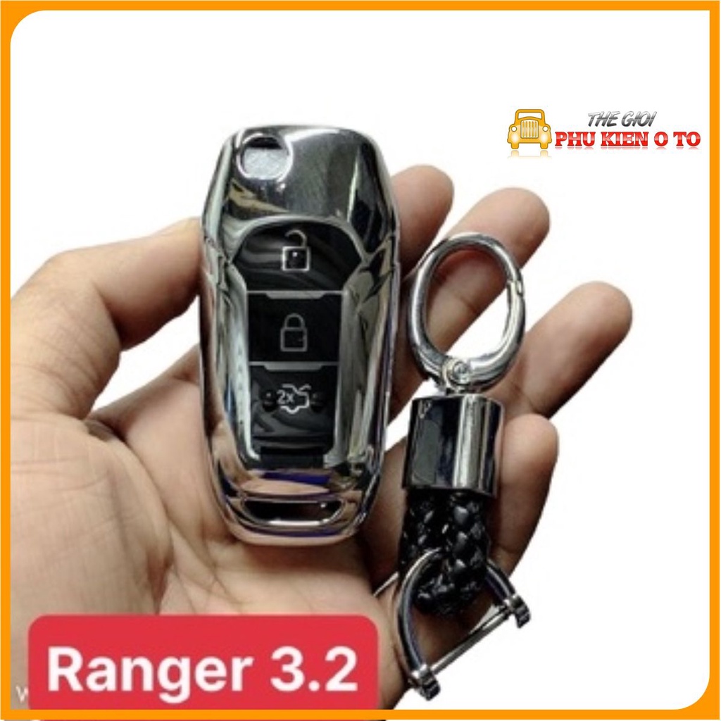 Bao chìa khóa Ford Ranger XLS, Focus, Fiesta loại chìa gập chất liệu silicon mạ Crom sáng bóng cao cấp