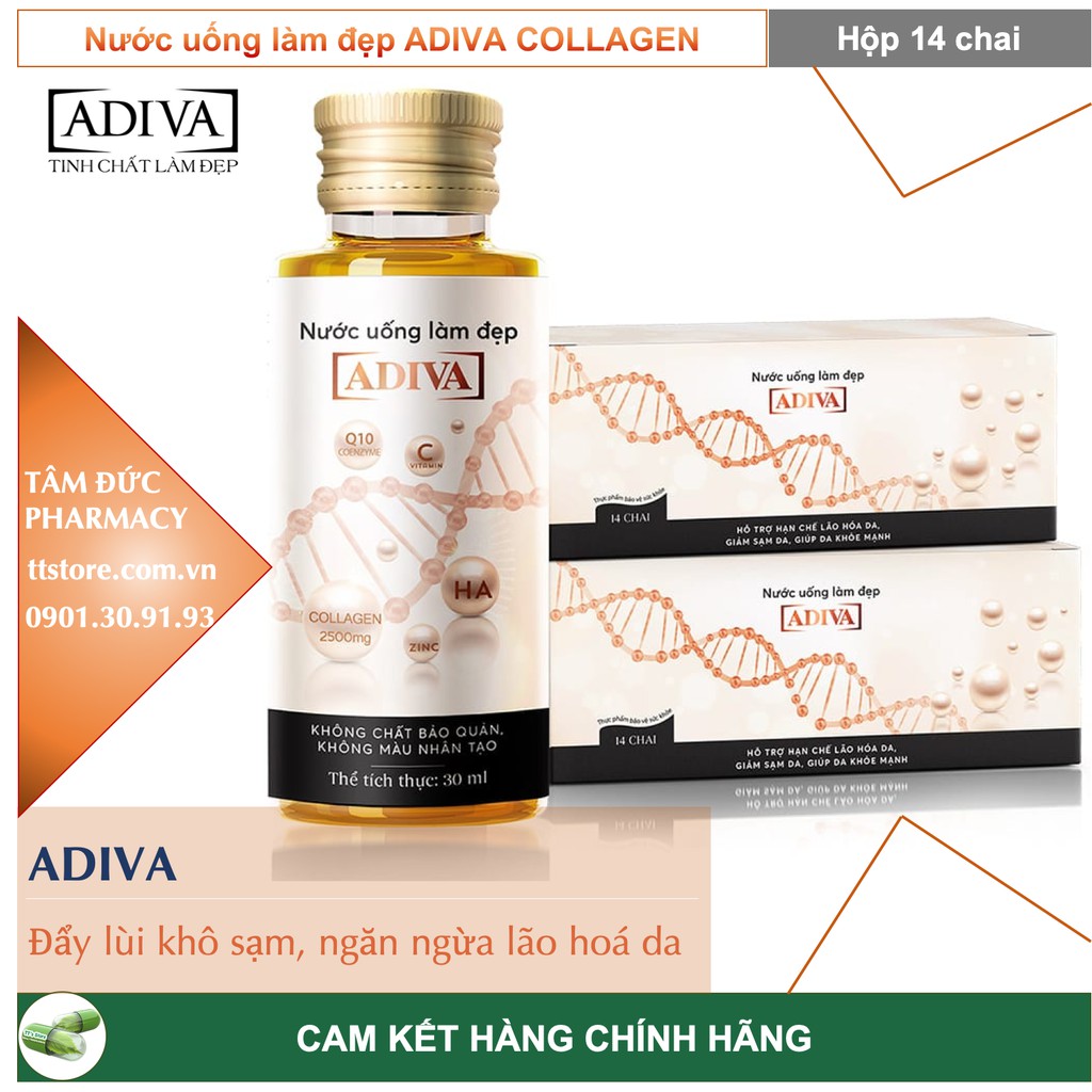 [COMBO 3 HỘP] ADIVA Collagen 14 chai dạng nước Giúp Da Căng Bóng, Tươi Trẻ
