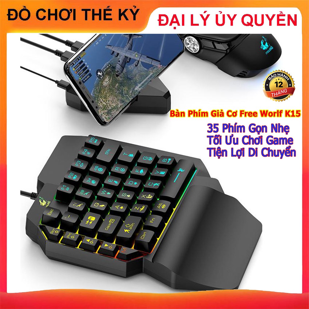 FREE WOLF K15 | Bàn phím giả cơ  chơi game Pubg Mobile, Free Fire trên điện thoại, máy tính bảng, Laptop