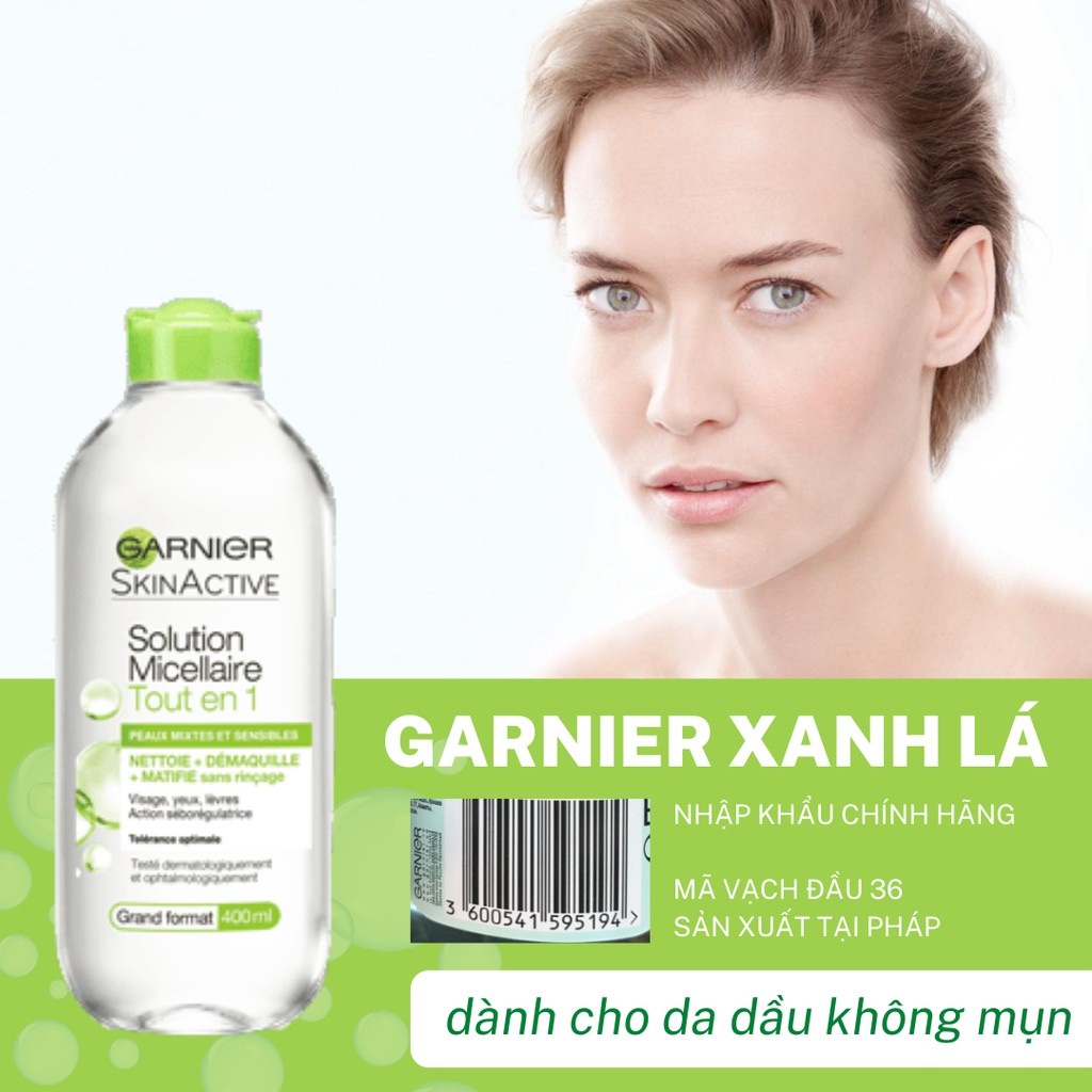 Nước Tẩy Trang Micellar Ganier Hồng/ Vàng/ Xanh Skinactive Cleansing Water ( 400ML)