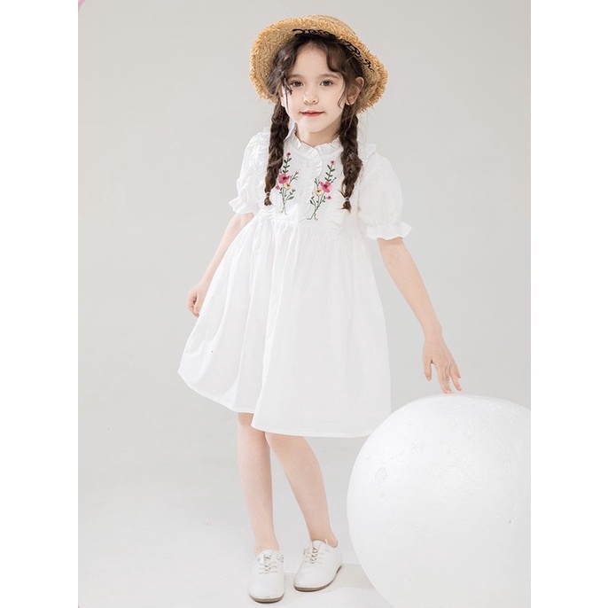 Đầm bé gái tiểu thư công chúa thêu hoa trắng tinh khôi 1-6y