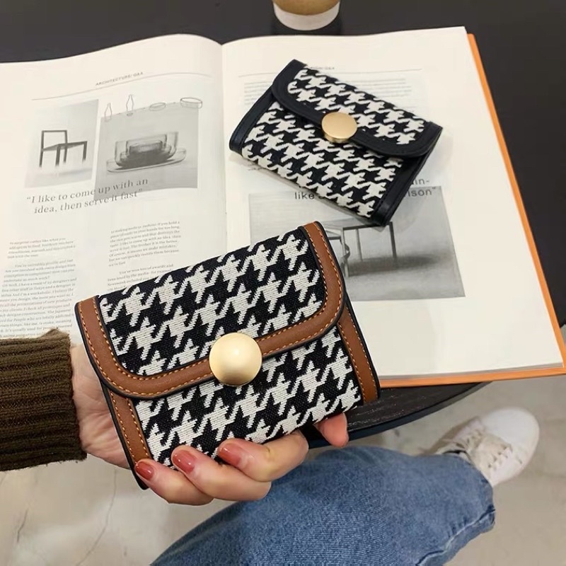 Ví cầm tay hoạ tiết houndstooth, ví đựng thẻ hoạ tiết nanh sói hottrend phong cách thời trang 2022 dành cho nữ
