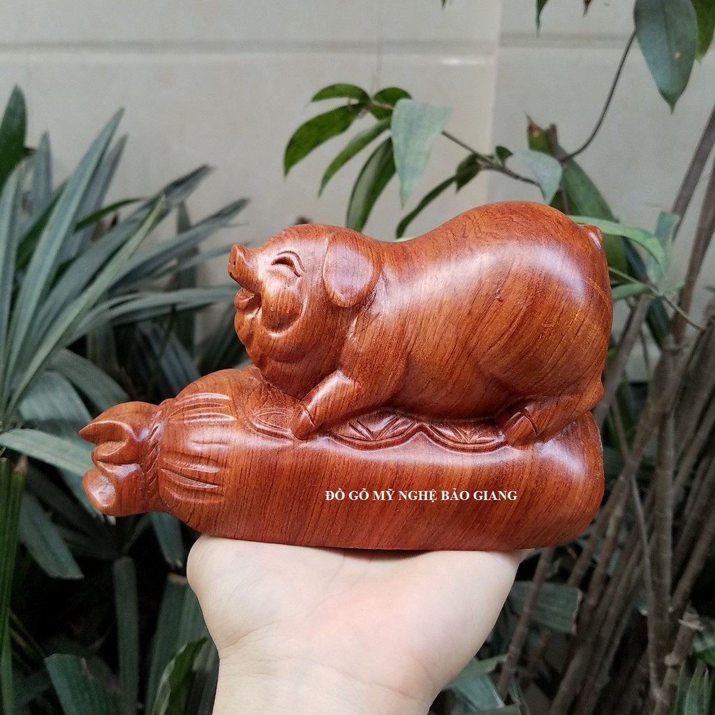 Tượng con lợn con heo tài lộc gỗ hương