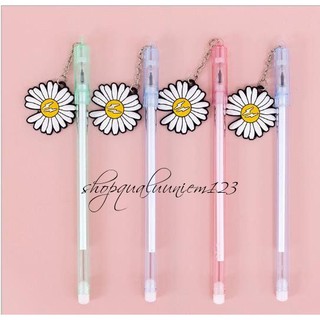 Bút bi tòng teng hình hoa cúc dẻo trắng đen siêu cute bút hoạt hình bút dễ thương