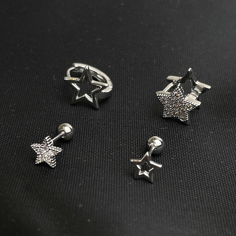 Khuyên Tai Hình Ngôi Sao Năm Cánh Rỗng Đính Đá Tinh Xảo Phong Cách Âu Mỹ Ngọt Ngào Và Mát Mẻ Y2k