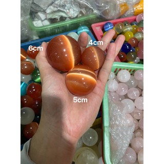 Combo 6 quả bi cầu đá mắt mèo kèm đế