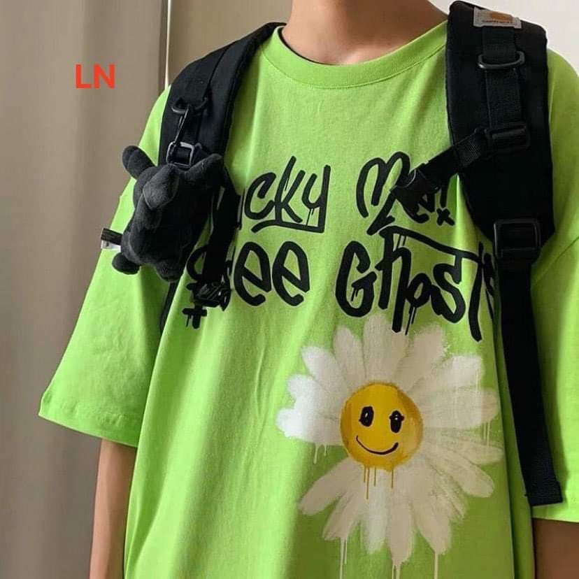 Áo phông cotton dáng thụng hoa mặt cười