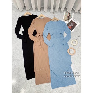 Đầm body xẻ tà form dài hở lưng cột eo
