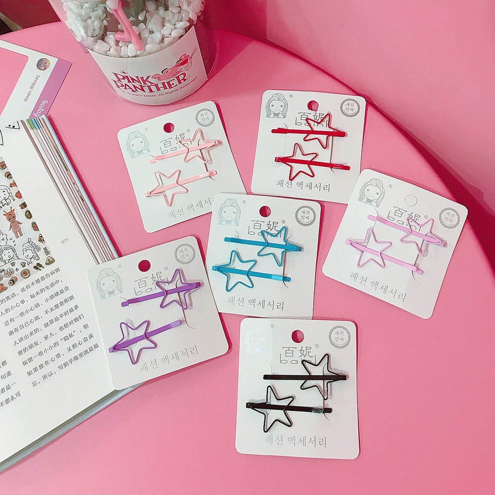 Set 2 kẹp tóc kim loại Mua Tất hình sao và tim phong cách Hàn Quốc (muatatshop)