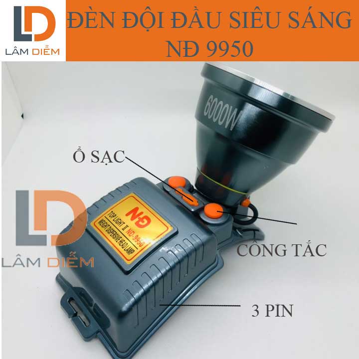 Đèn pin đội pin lithium siêu sáng 3 chế độ công suất lớn  9110 - 9950