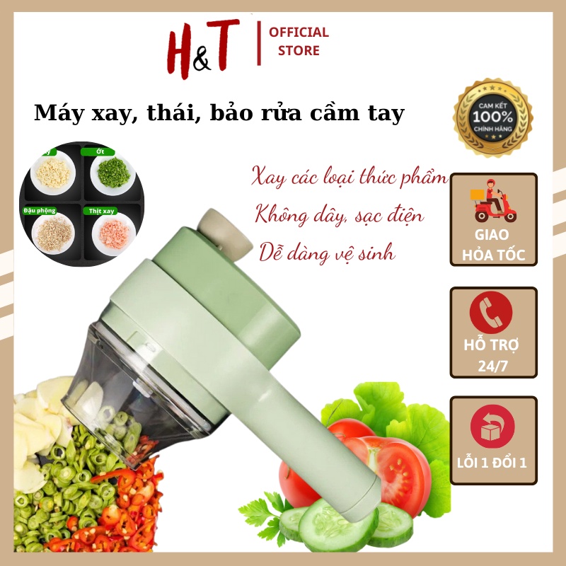 Máy xay tỏi ớt rau củ mini cầm tay đa năng, sử dụng pin sạc, cổng USB tiện lợi