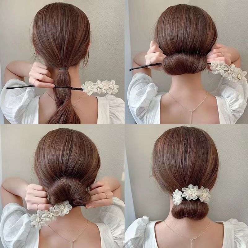 Dụng cụ búi tóc đính bông hoa thời trang thanh lịch dành cho nữ kẹp quấn tạo kiểu tóc dễ thương nhiều màu