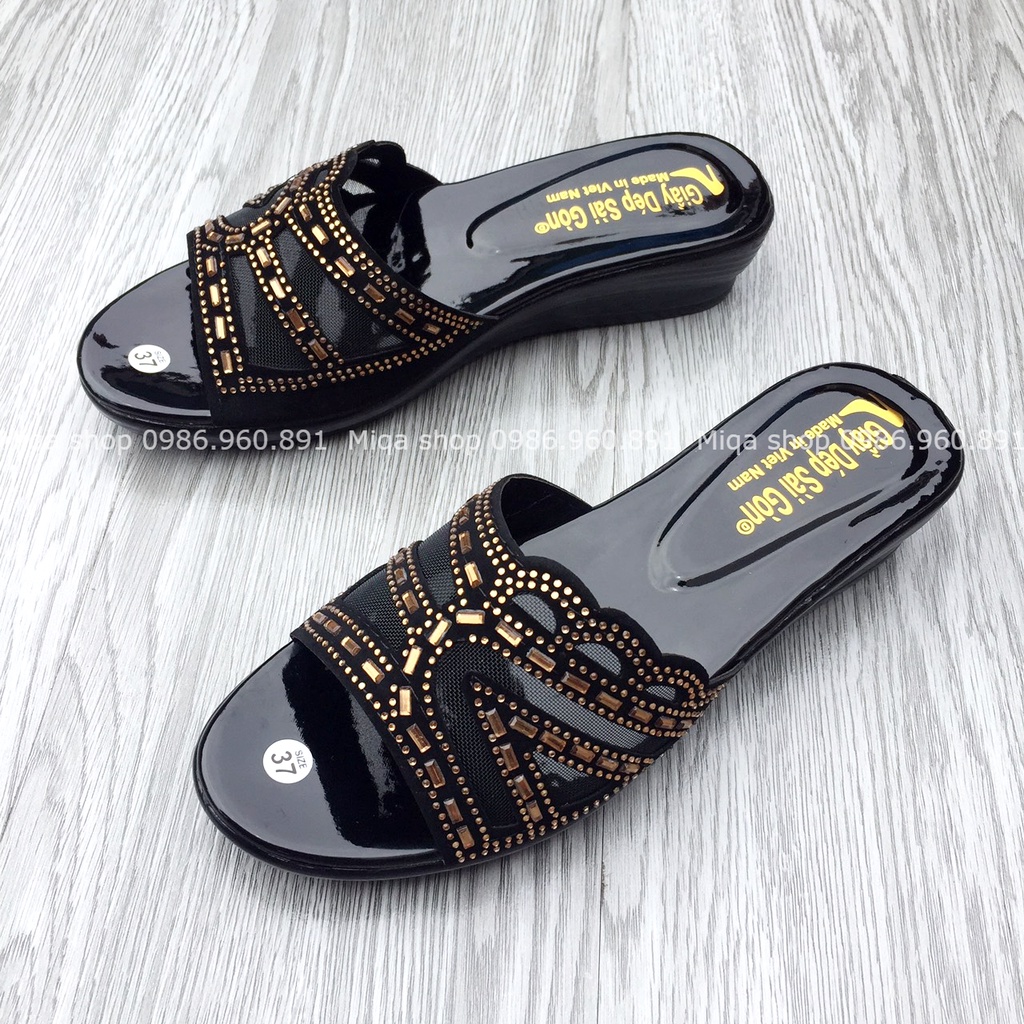 Ảnh thật - Dép cho mẹ - dép trung niên 3p đính hạt - bao nhẹ, bền đẹp, chắc chân