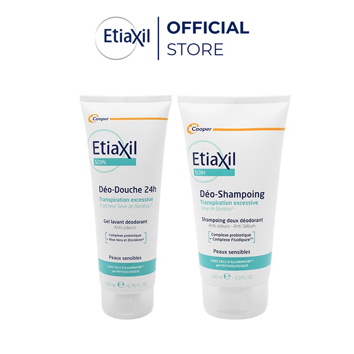 Combo Dầu Gội Điều Tiết Bã Nhờn 150ml &amp; Gel Tắm Làm Sạch Khử Mùi 200ml Etiaxil