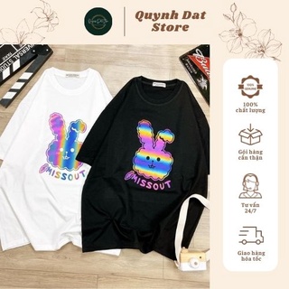 Áo thun unisex tay lỡ in hình thỏ phản quang