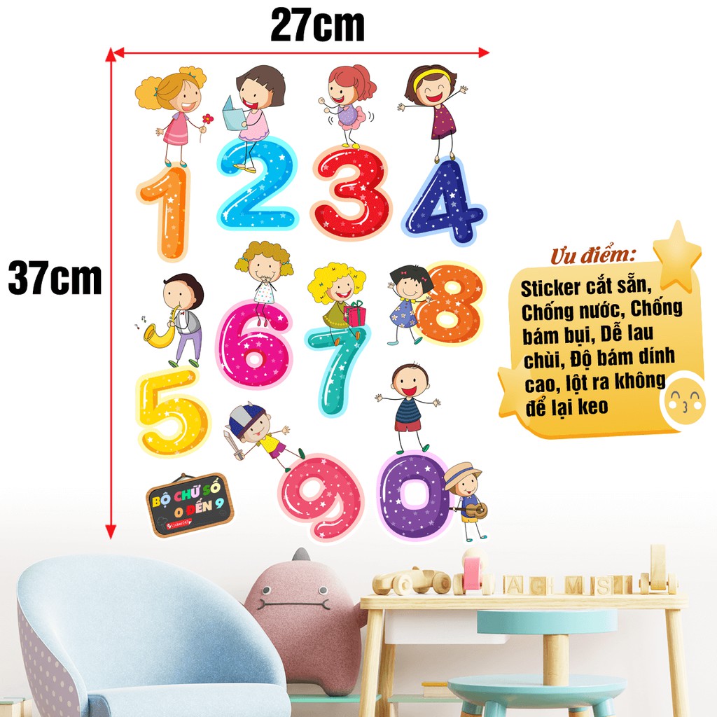 Decal Bảng Chữ Số Từ 0 đến 9 Dễ Thương 𝑭𝒓𝒆𝒆𝒔𝒉𝒊𝒑 Decal Dán Số Cho Bé Màu Sắc Nét, Chống Nước, Cắt Sẵn