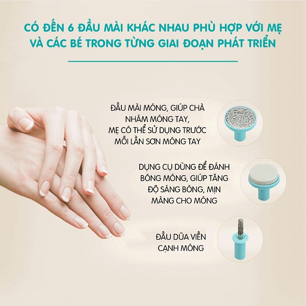 Bộ Dũa Móng Tay Thông Minh UMOO Cho Bé Có Trục Xoay 360 Độ Và 6 Đầu Dũa Nhám An Toàn Cho Trẻ