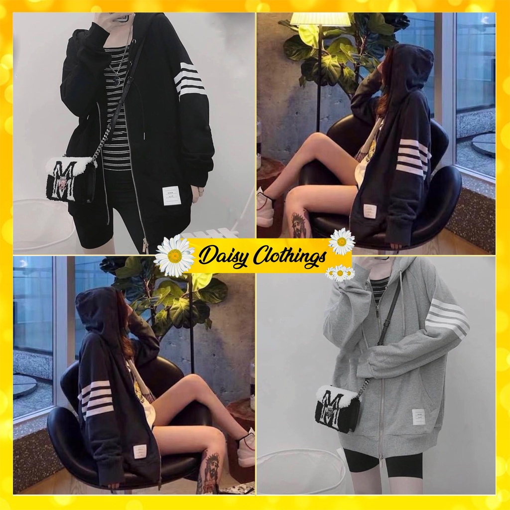 [Có Video Thật + Ảnh Thật] Áo Khoác Nỉ 4 Sọc Ngang Tay Có Khoá Kéo Chất Mềm Mã 568 - Daisy Clothings