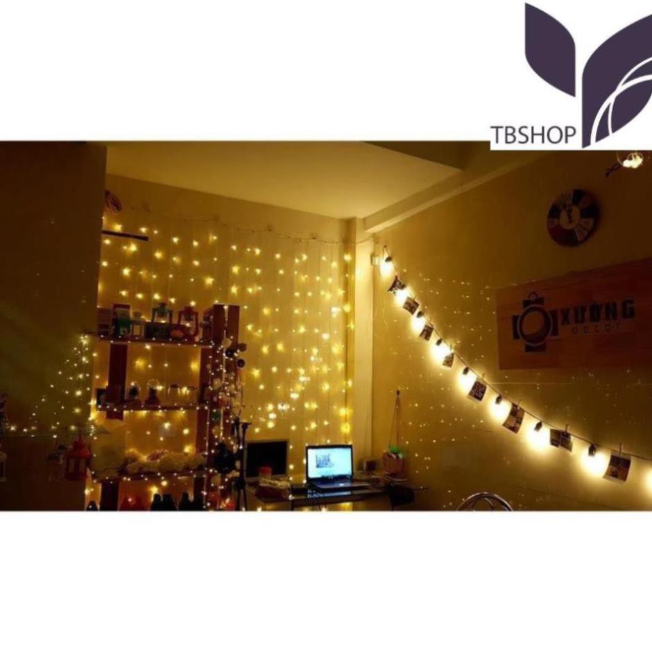 Đèn trang trí rèm 3x3m 16 dây thả, đèn led rèm mưa màu vàng ấm trang trí background, quà tặng ngày 8/3,...