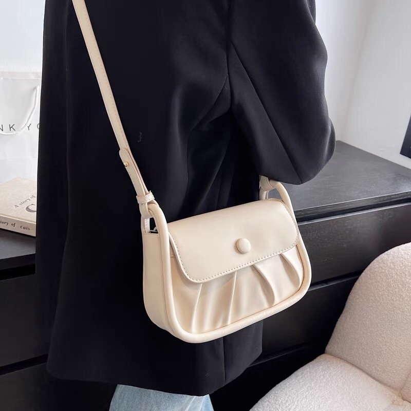 Túi xách nữ đeo chéo da nhúm khoá cúc dây đeo kèm khăn Zuliashop8386