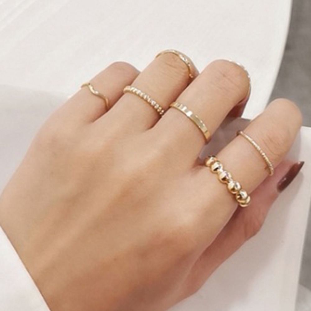Bộ 5 Nhẫn Kim Loại Mạ Vàng Bạc Họa Tiết Hình Học Thời Trang Cho Nữ