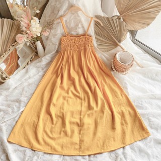 Đầm 2 dây vàng babydol 10763