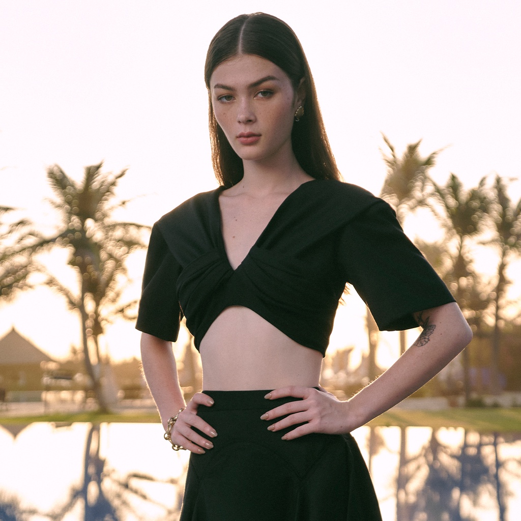 DEAR JOSÉ - Áo kiểu xoắn ngực Memphis vải cotton đen
