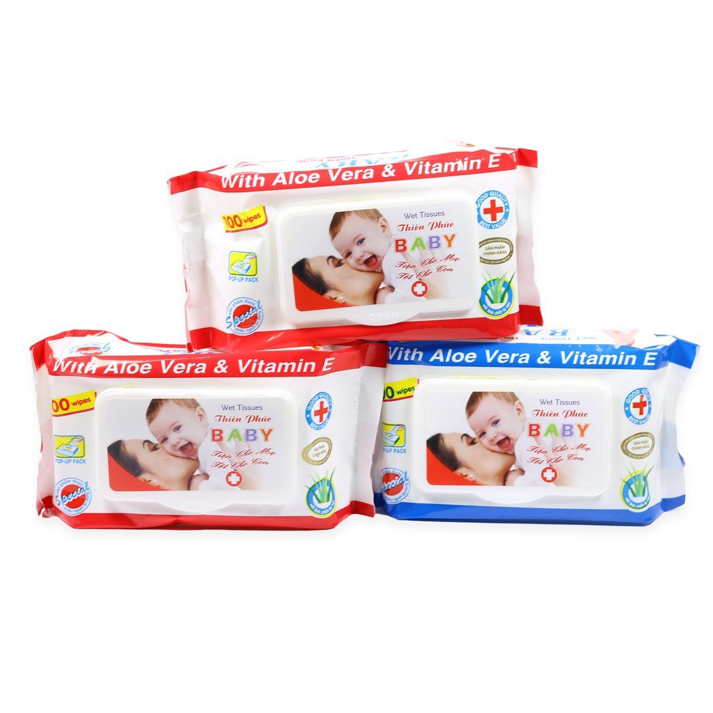 (Giá Sỉ) Khăn ướt khăn giấy ướt baby Thiên Phúc 1 gói 100 tờ an toàn cho sức khoẻ trẻ em vệ sinh