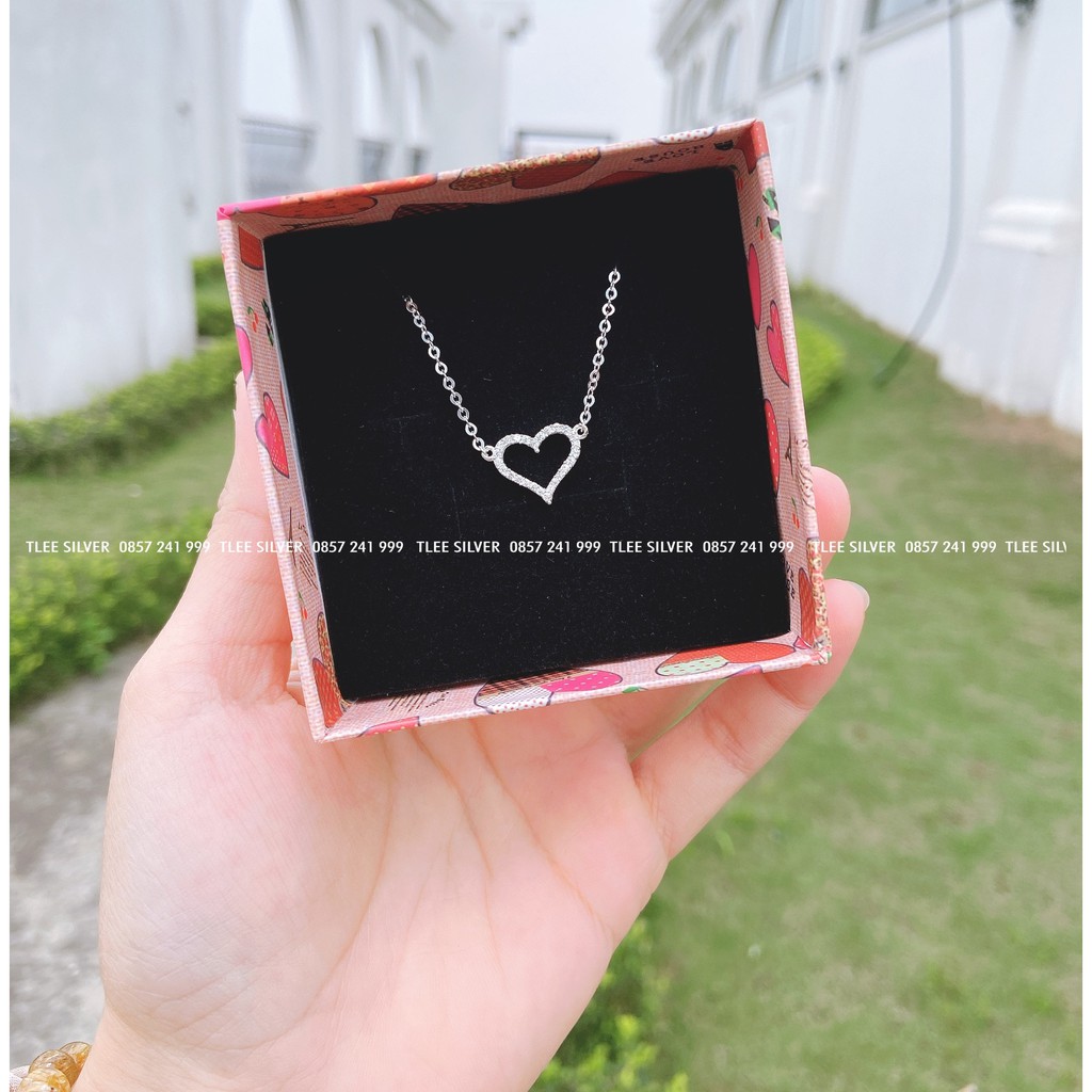 Dây chuyền bạc tlee, vòng cổ tim rỗng nạm đá viền - TleeJewelry