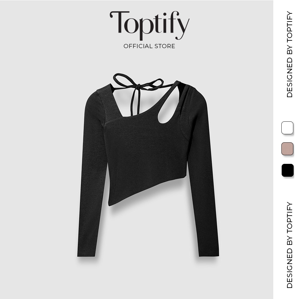 Áo croptop nữ body dài tay hai lớp TOPTIFY khoét vai cột dây lưng Stepping Out Top AC19