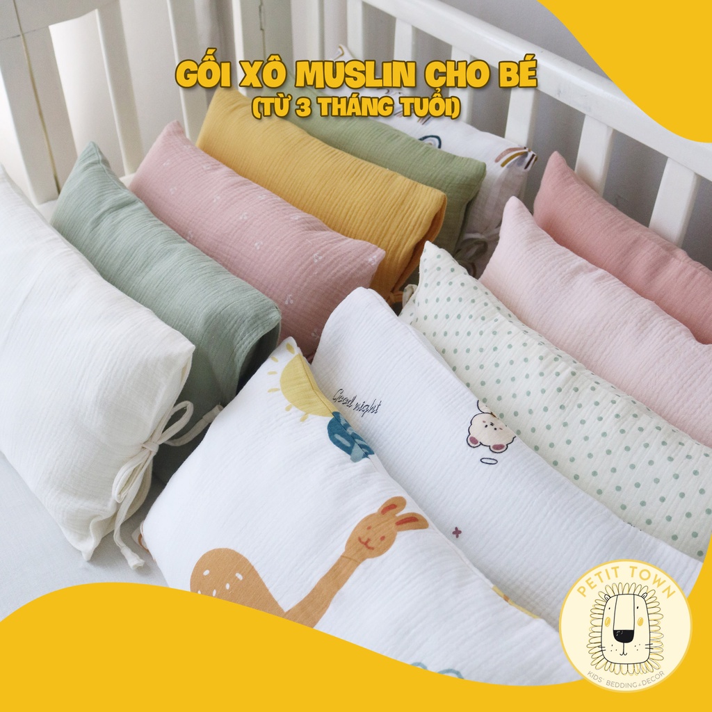 Gối trẻ em, gối em bé, vải xô muslin, handmade, gối nằm trẻ em