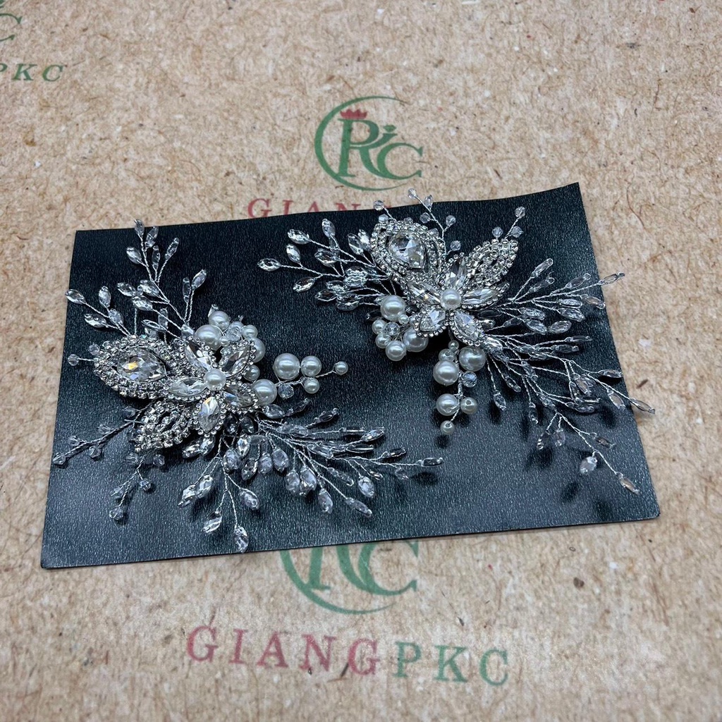 Bộ đôi cài tóc hoa đá lớn kết hạt sang trọng mẫu mới thủ công VN 8/2022 Giangpkc  SP2221708  Phụ kiện cưới Giang